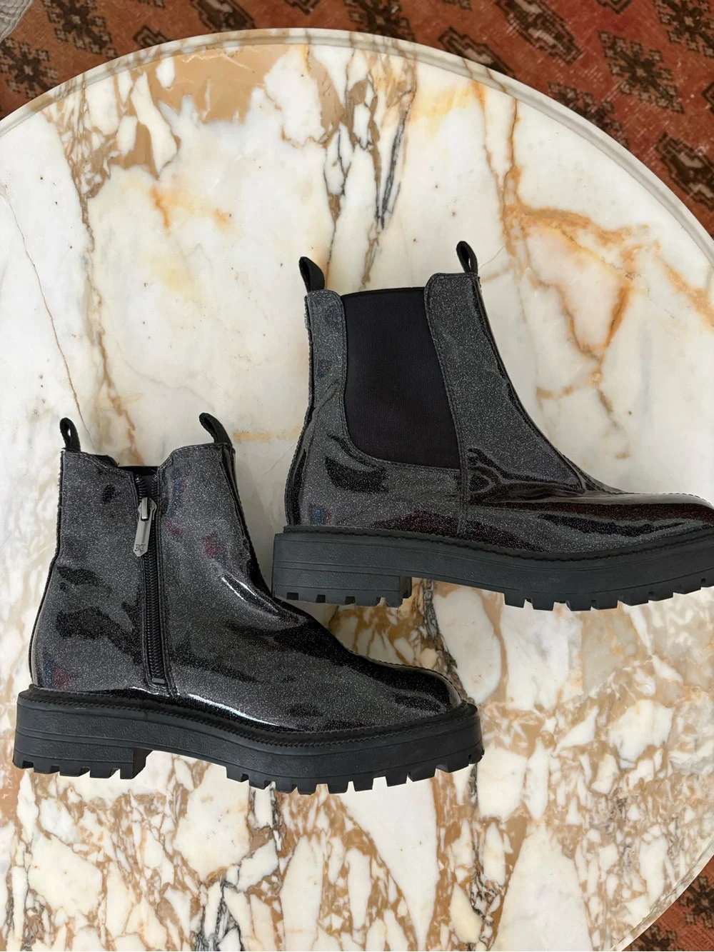 Sam Edelman Laguna Chelsea Combat Boots Girls Size 3 Black Glitter